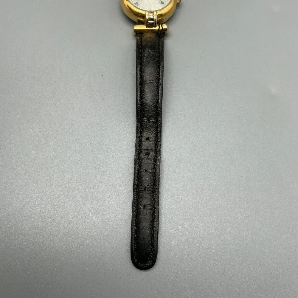 Vintage Fossil Womens Watch 24mm Gold Tone Black Leather PC-9275 New Battery